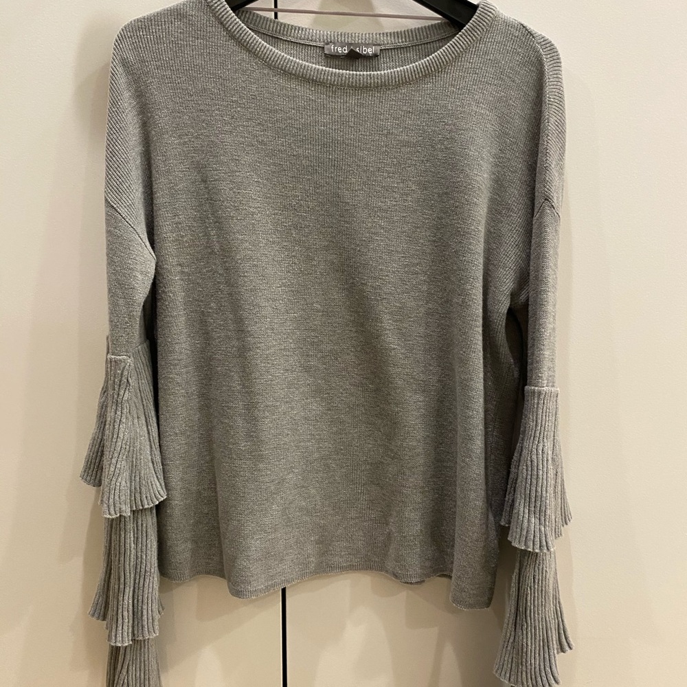 Fred and Sibel grey knit, bell sleeve sweater